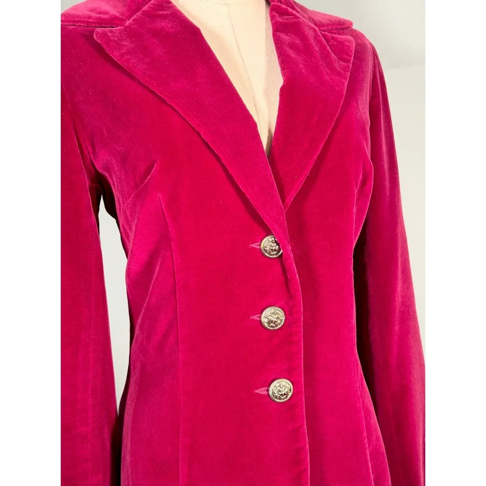 Vintage 1970s Vintage Velvet Blazer Raspberry Red 70s Fall Jacket Size Medium